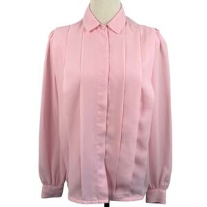Vintage La Blouse 10 M Blouse Pink Pleated Front Hidden Button Coquette 80s EUC